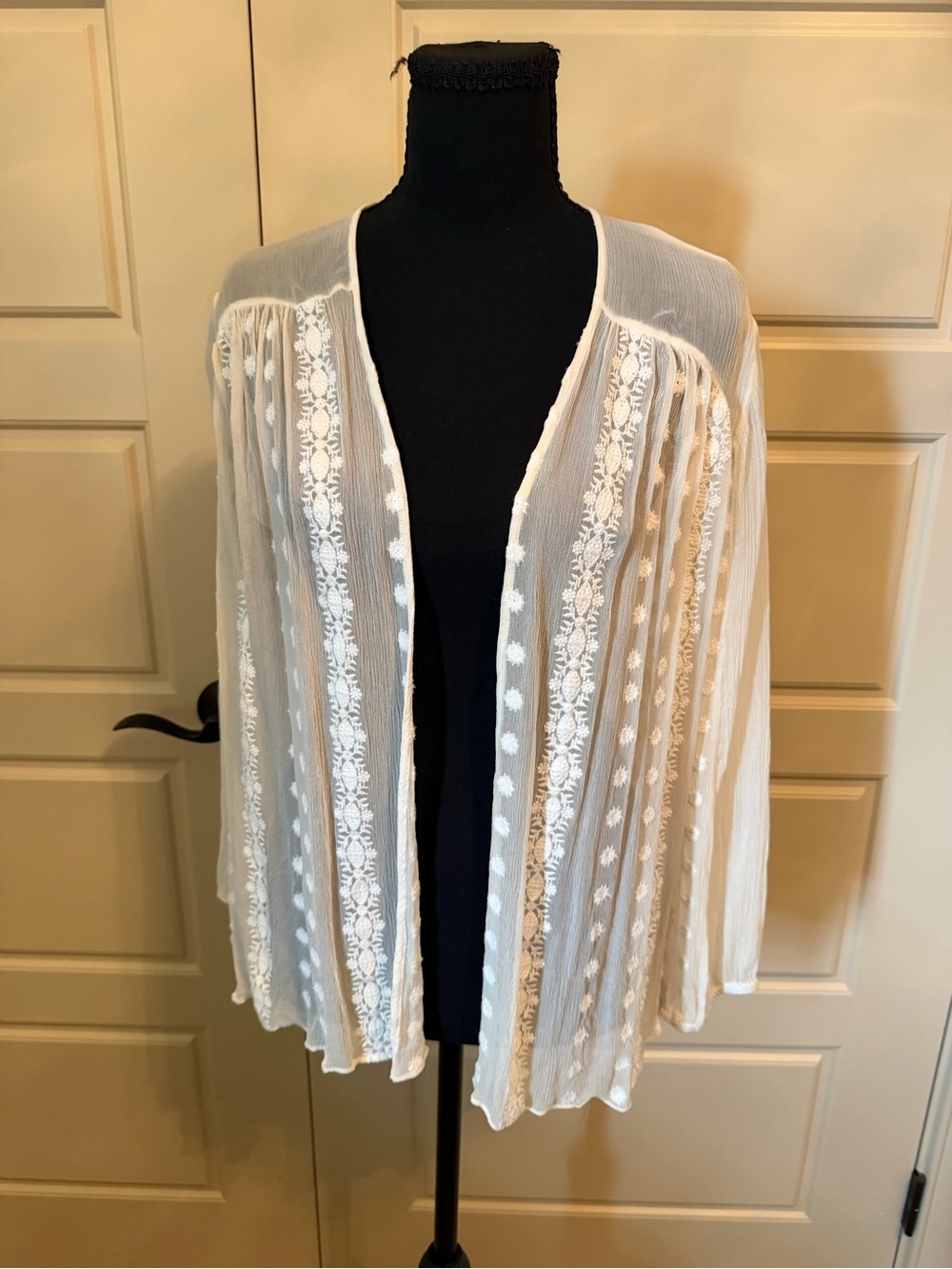 White Embroidered Sheer Open-Front Jacket